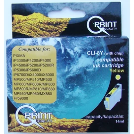 !AKCIÓS! Canon CLI-8 YL CHIP sárga (YL-Yellow) kompatibilis (utángyártott) bontatlan tintapatron (2024. 07. havi lejáratú) (garancia nélküli)