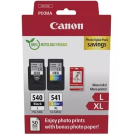 Canon PG-540 L + CL-541 XL közepes fekete és nagy kapacitású színes eredeti (gyári, új) multipack + 50 db A6/210 fényes fotópapír