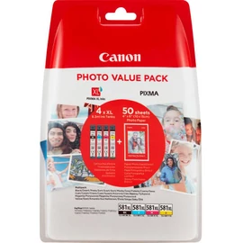 Canon CLI-581 XL eredeti (gyári, új) nagy kapacitású multipack + 50 db A6/210 fényes fotópapír