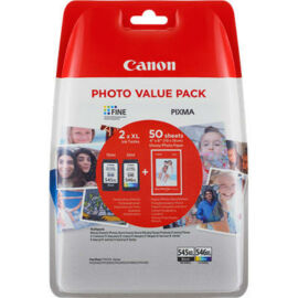 Canon PG-545 XL + CL-546 XL fekete és színes (BK-Color) eredeti (gyári, új) nagy kapacitású multipack + 50 db A6/210 fényes fotópapír