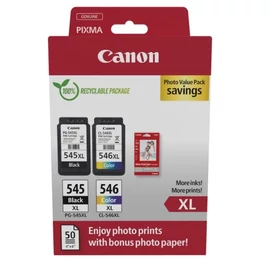 Canon PG-545 XL + CL-546 XL fekete és színes nagy kapacitású eredeti (gyári, új) multipack + 50 db A6/210 fotópapír