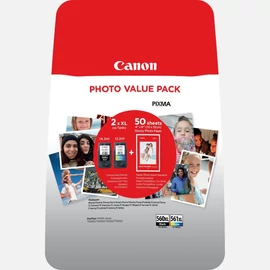 Canon PG-560 XL + CL-561 XL fekete és színes (BK-Color) eredeti (gyári, új) nagy kapacitású multipack + 50 db fényes fotópapír