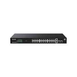 Tenda Switch Menedzselhető PoE - TEG2228P-24-410W (24x1Gbps + 2x1Gbps Uplink + 2xSFP;  24af/at PoE+ port; 410W; rack)