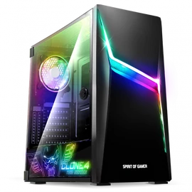Spirit of Gamer Számítógépház - CLONE 4 Black (fekete, ablakos, 2x12cm ventilátor, alsó táp,  ATX, 1xUSB3.0, 2xUSB2.0)