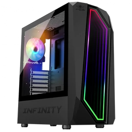Spirit of Gamer Számítógépház - INFINITY Black (fekete, ablakos, 2x12cm ventilátor, alsó táp,  ATX, 1xUSB3.0, 2xUSB2.0)