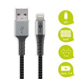 Goobay USB - Lightning flexibilis textil adat- és töltő kábel, 1m, asztroszürke-ezüst