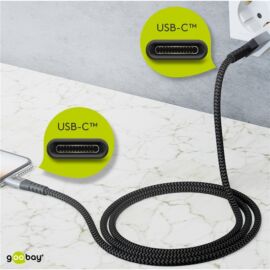 Goobay USB Type-C flexibilis textil adat- és töltő kábel, 2m, asztroszürke-ezüst