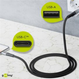 Goobay USB Type-C - USB flexibilis textil adat- és töltő kábel, 1m, asztroszürke-ezüst 49296
