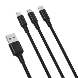XO 3 az 1-ben USB-C kábel / Lightning / Micro 2.4A, 1,2 m (fekete)
