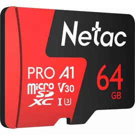 Memóriakártya Micro SDXC 64GB Netac P500 Extreme Pro + SD adapter (Class 10, V30, A1) (H)