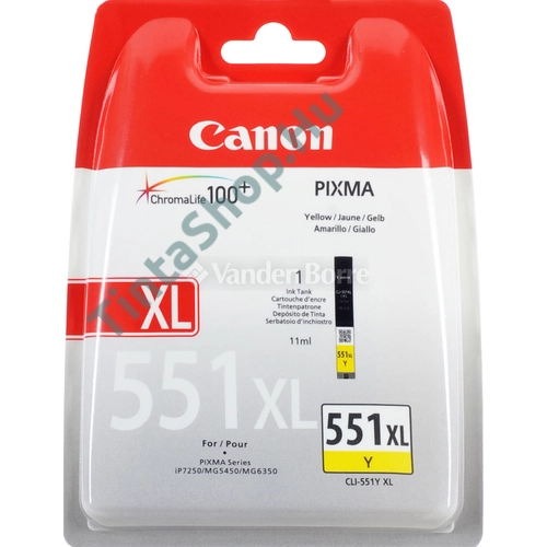 Canon CLI-551 YL XL sárga (YL-Yellow) nagy kapacitású eredeti (gyári, új) tintapatron