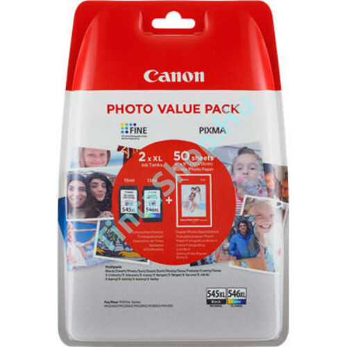 Canon PG-545 XL + CL-546 XL fekete és színes (BK-Color) eredeti (gyári, új) nagy kapacitású multipack + 50 db A6/210 fényes fotópapír
