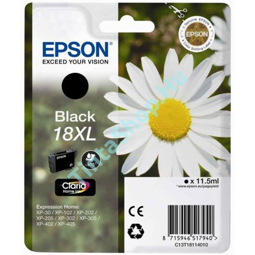 Epson T1811 (No.18 XL) BK fekete (BK-Black) nagy kapacitású eredeti (gyári, új) tintapatron