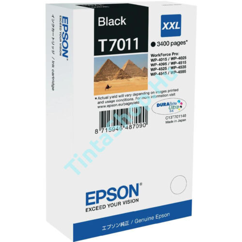 Epson T7011 BK XXL fekete (BK-Black) nagy kapacitású eredeti (gyári, új) tintapatron