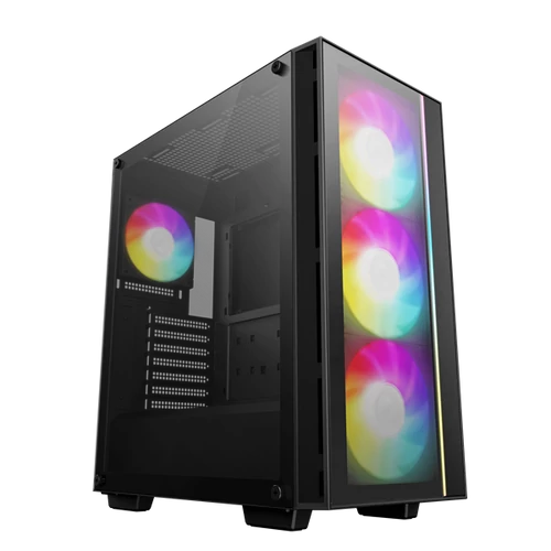 DeepCool Számítógépház - MATREXX55 V4 C (fekete, ablakos, 3x14cm + 1x12cm A-RGB venti, ATX, 1xUSB3.0, Type-C)