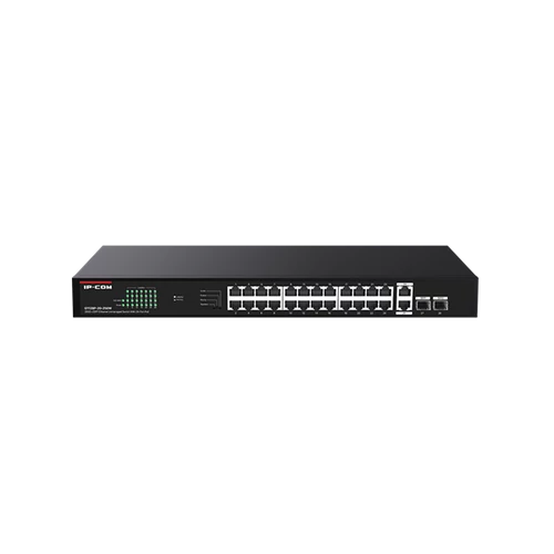 IP-COM Switch PoE - G1128P-24-250W (24x1Gbps; 2x1Gbps uplink; 2x SFP; 24 af/at PoE+ port; 230W, Rackbe szerelhető)