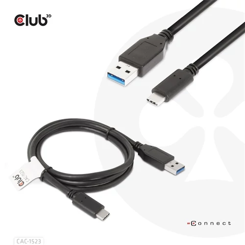 Club 3D Kábel - CAC-1523 (3.1 USB-C Gen 2 to 3.1 USB-A Gen 2, 10Gbps, 60W PD2.0, 1m, Bidirectional, 4K60Hz)