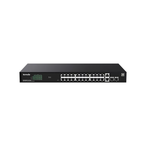 Tenda Switch Menedzselhető PoE - TEG2228P-24-410W (24x1Gbps + 2x1Gbps Uplink + 2xSFP;  24af/at PoE+ port; 410W; rack)
