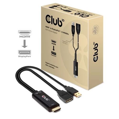 Club 3D Átalakító - CAC-1331 (HDMI 2.0 to DisplayPort 1.2 4K60Hz HDR M/F, USB-A táp, 25cm)