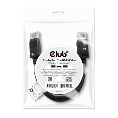Club 3D Kábel - CAC-2067 (DisplayPort 1.4, HBR3, 8K60Hz, 1m, M/M, VESA minősítés)