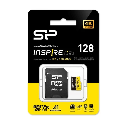 Silicon Power MicroSD kártya - 128GB microSDXC UHS-I U3, 3D TLC NAND (170/150 MB/s A1/V30) DDR200 transfer rate