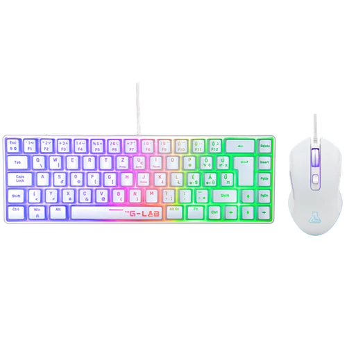The G-Lab Gaming kit - 2 in 1 COMBO HYDROGEN W/HU (TKL billentyűzet, egér, 6200 DPI, RGB, USB-A, fehér, magyar)