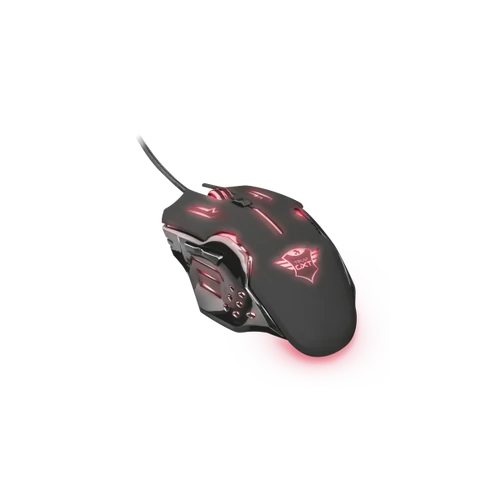 Trust Egér Gamer - GXT 108 Rava (Optikai érzékelő; 2000DPI; 6 gomb; RGB LED; gumizott külső; fekete)