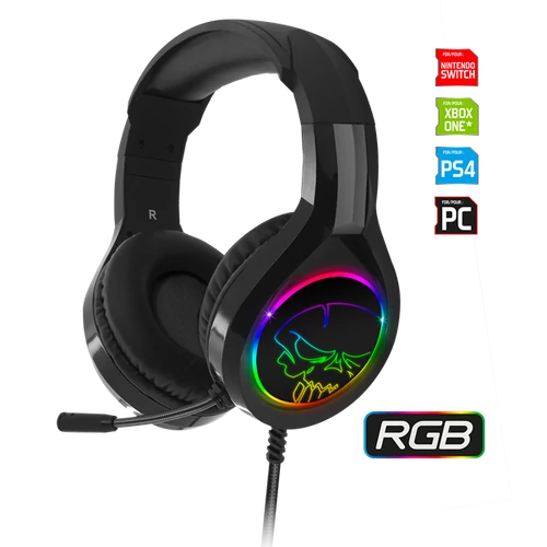 Spirit of Gamer Fejhallgató - PRO-H8 RGB Dark (MultiPlatform, mikrofon, 3.5mm jack, hangerőszabályzó, 2m kábel, fekete)
