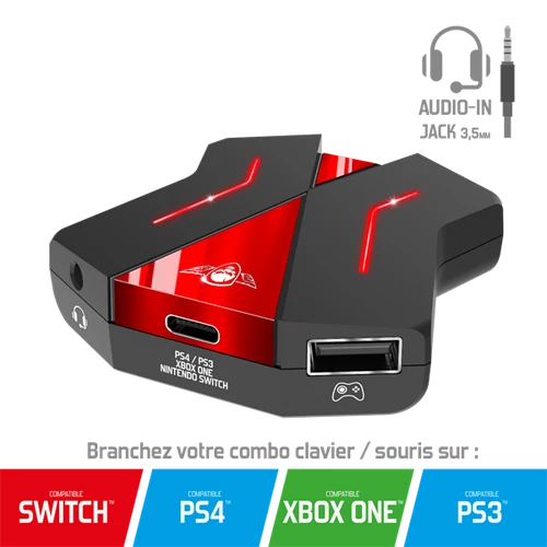 Spirit of Gamer Egér/Billentyűzet adapter konzolokhoz - SOG-CONV2 (Audio, 3x USB-A, 2x USB-C, Nintendo/PS4/PS3/Xbox One)