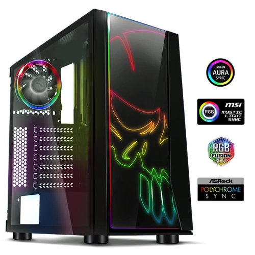 Spirit of Gamer Számítógépház - GHOST ONE RGB (fekete, ablakos, 2x12cm ventilátor, ATX, mATX, 2xUSB3.0, 1xUSB2.0)