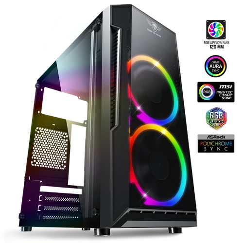 Spirit of Gamer Számítógépház - Deathmatch 3 RGB (fekete, ablakos, 2x12cm, ventilátor mATX, ITX, 1xUSB3.0, 2xUSB2.0)