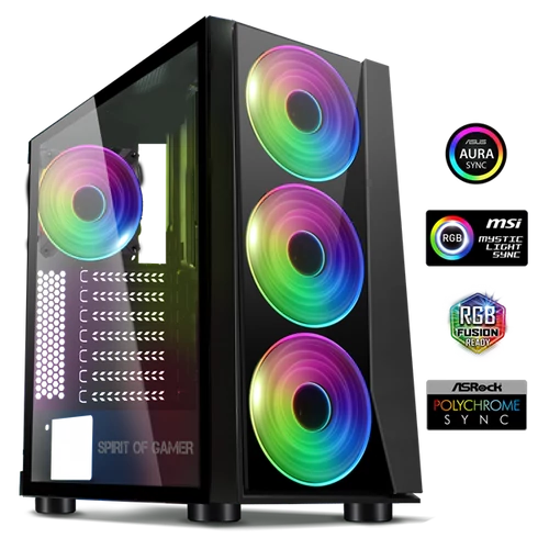 Spirit of Gamer Számítógépház - GHOST III RGB (fekete, ablakos, 4x12cm ventilátor, ATX, mATX, 2xUSB3.0, 1xUSB2.0)