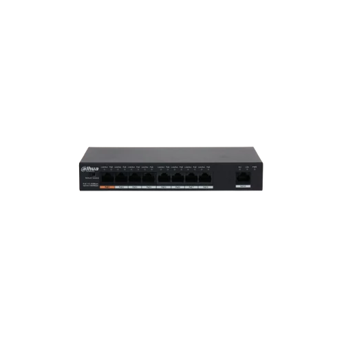 Dahua PoE switch - PFS3009-8ET1GT-96 (1x 10/100 (HighPoE/PoE+/PoE) + 7x 10/100(PoE) + 1x 10/100/1000 uplink, 96W)