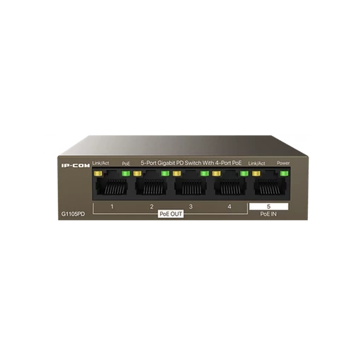 IP-COM Switch PoE - G1105PD (5x1Gbps; 4 af/at PoE+ port; 30W; 1xPoE-In, 4xPoE-Out)