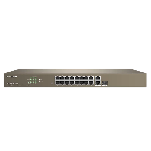 IP-COM Switch Vezérelhető PoE - F1218P-16-250W (16x100Mbps + 2x1Gbps; 1x1Gbps SFP; 16 af/at PoE+ port; 230W)