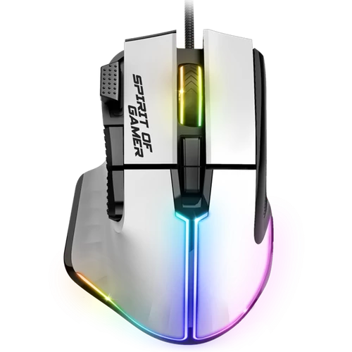 Spirit of Gamer Egér - PRO-M5 Arctic (Optikai, 12800DPI, 1000Hz, 8 gomb, harisnyázott kábel, fehér)