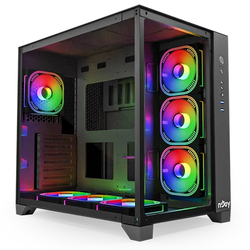 NJOY Számítógépház -  AURA (fekete, ablakos, ATX, 7x12cm, 2xUSB3.0, 1x USB-C)