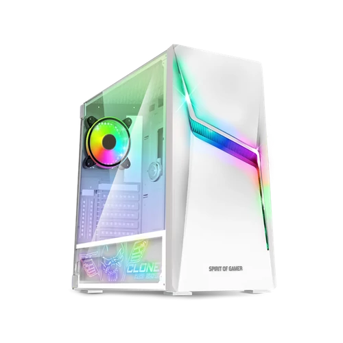 Spirit of Gamer Számítógépház - CLONE 4 White (fekete, ablakos, 2x12cm ventilátor, alsó táp,  ATX, 1xUSB3.0, 2xUSB2.0)