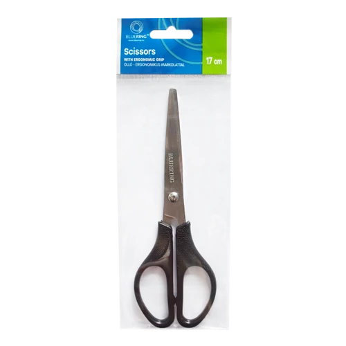 Olló 17cm, műanyag fekete nyél hegyes penge Bluering®