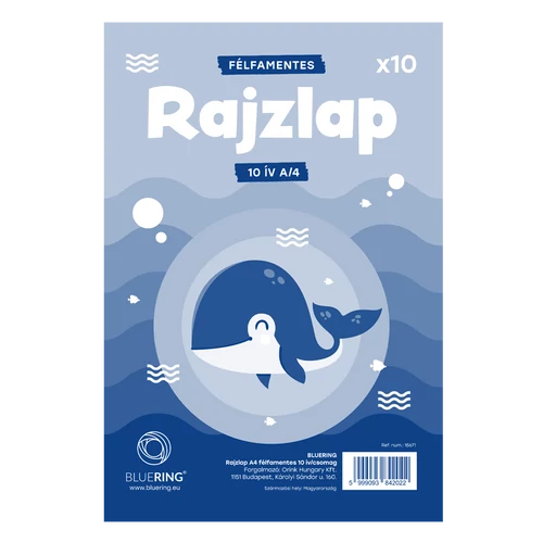 Rajzlap A4, félfamentes fóliázva Bálnás Bluering® 10 ív/csomag,