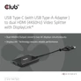 Kép 2/8 - Club 3D Video Splitter - CSV-1475 (4K60HZ, 3.2 USB-C (USB-A Adapterrel) to 2xHDMI, Displaylink)