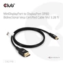 Kép 2/5 - Club 3D Kábel - CAC-1116 (Mini DisplayPort to DisplayPort, DP80, Bidirektional, VESA, 4K240Hz, 8K60Hz, 10K60Hz, 1m)