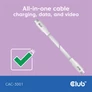 Kép 3/8 - Club 3D Kábel - CAC-3001 (USB-C, PD 240W, 20Gbps, 4K60Hz, 2m, fehér)