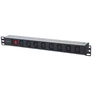 Kép 1/2 - Manhattan elosztó - 19" 1U Rackmount elosztó, 8db C13 aljzat, 2m eltávolítható kábel, ki-be kapcsológomb