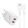 Kép 1/8 - S-Link Hálózati töltő - SL-EC50L (2db USB, 5V/3A, 12W, Gyorstöltés, Lightning, 100cm adat+töltőkábel, fehér)
