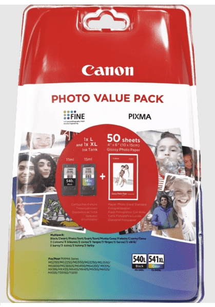 Canon PG-540 L + CL-541 XL közepes fekete és nagy kapacitású színes eredeti (gyári, új) multipack + 50 db A6/210 fényes fotópapír