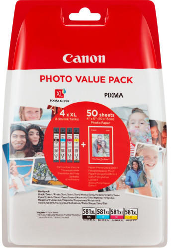 Canon CLI-581 XL eredeti (gyári, új) nagy kapacitású multipack + 50 db A6/210 fényes fotópapír