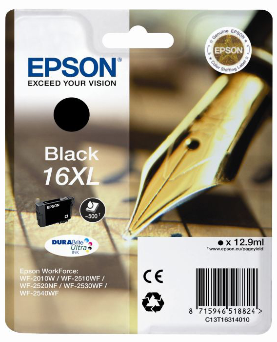 Epson T1631 (No.16 XL) BK fekete (BK-Black) nagy kapacitású eredeti (gyári, új) tintapatron