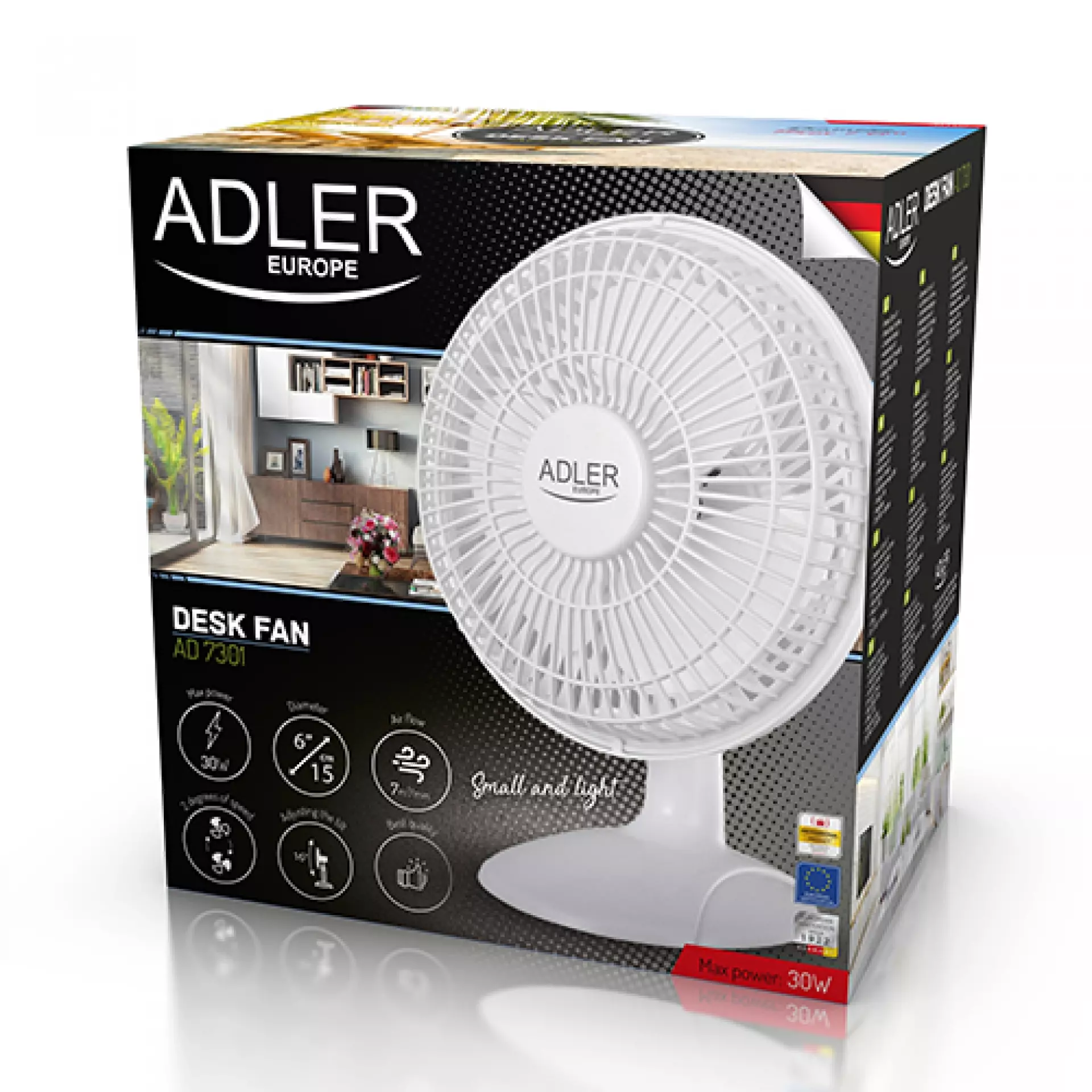 Adler AD7301 15 cm, 46 dB, 7 m3 / perc fehér asztali ventilátor