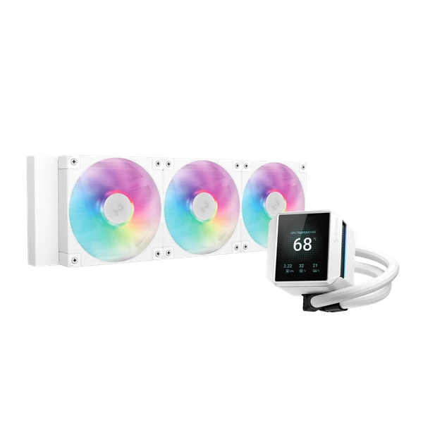 DeepCool CPU Water Cooler - MYSTIQUE 360 WH ARGB (max 21dB; max. 123,09 m3/h; 3x12cm, LED kijelző, fehér)